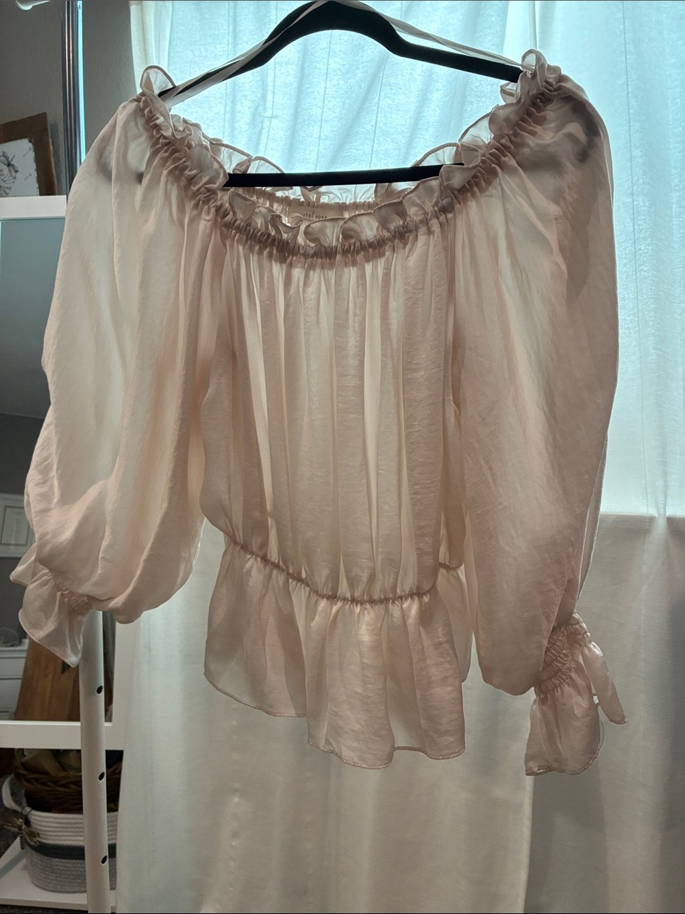Soft Blush Off-Shoulder Peplum Blouse